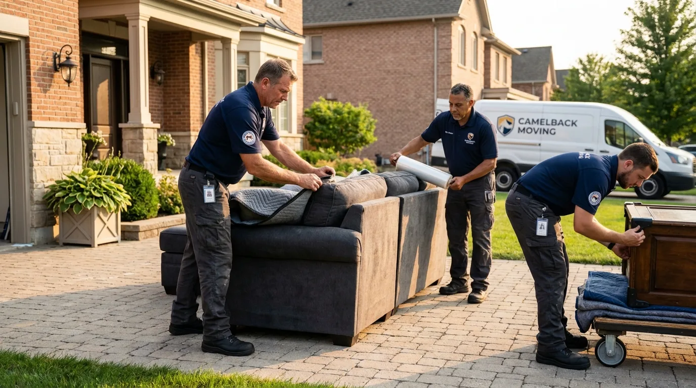 Large estate moving crew wrapping furniture in Hyannis, MA